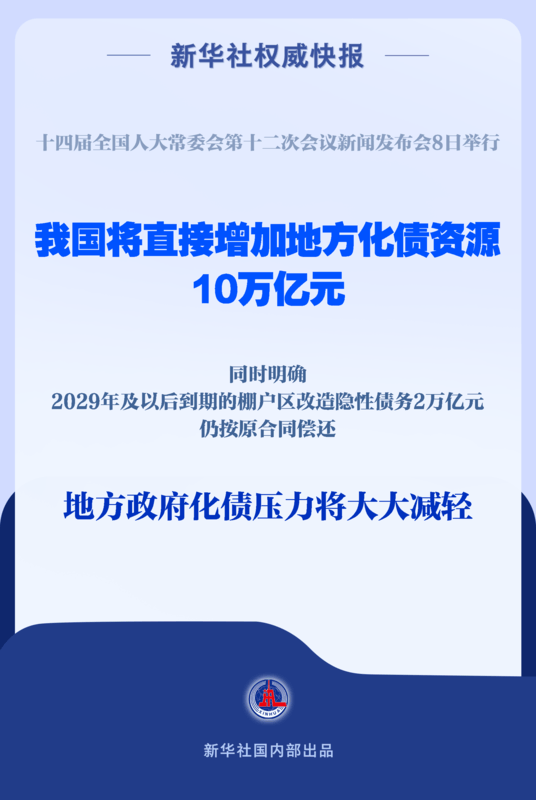 新华社权威快报|直接安排10万亿元！地方政府化债压力将大大减轻